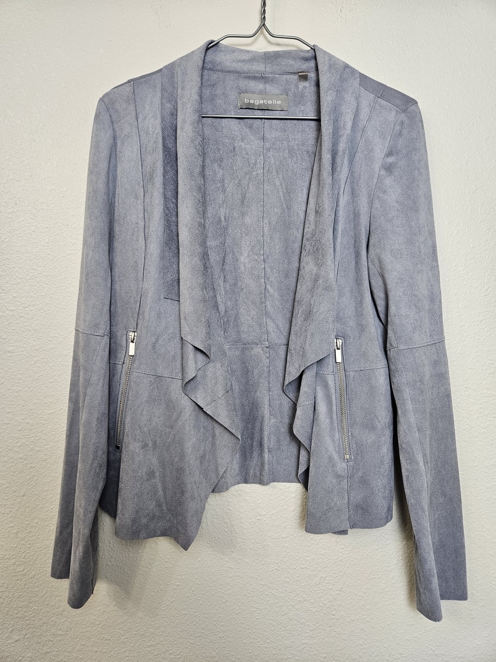 bagatelle Women's Light Gray Suede Open-Front Jacket Size S